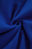 A close-up of a vibrant royal blue fabric, elegantly swirled in the center to showcase its soft texture and drape.