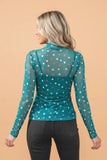 Polka Dot Mock Neck Bodycon Long Sleeve Top | Zarnesh