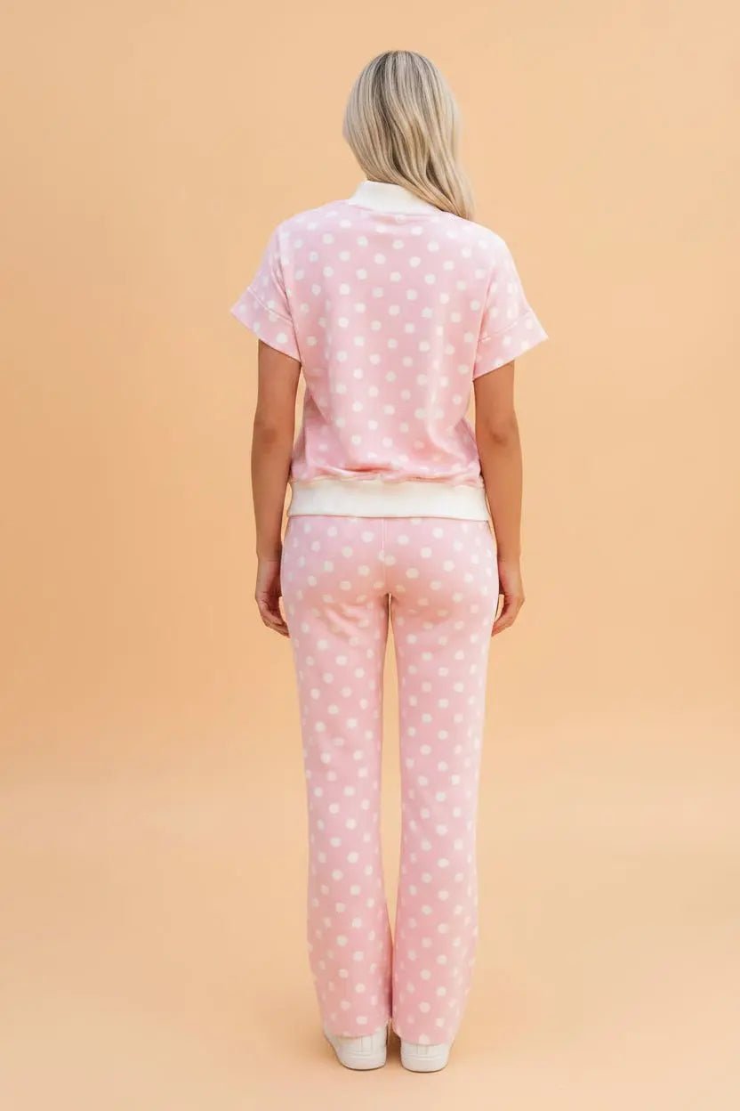 Polka Dot Mock Neck Top & Pants Lounge Set | Zarnesh