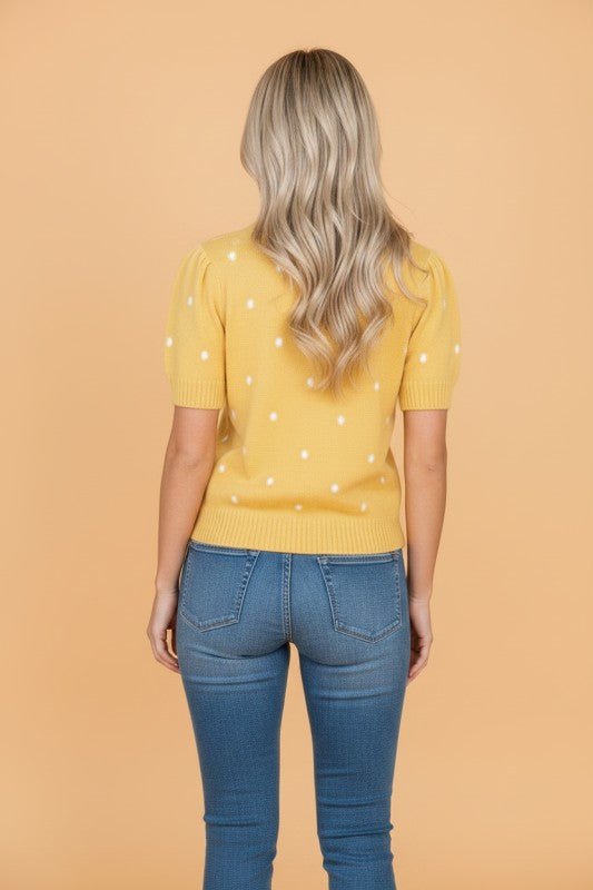 Polka Dot Short Bubble Sleeve Sweater Top | Zarnesh