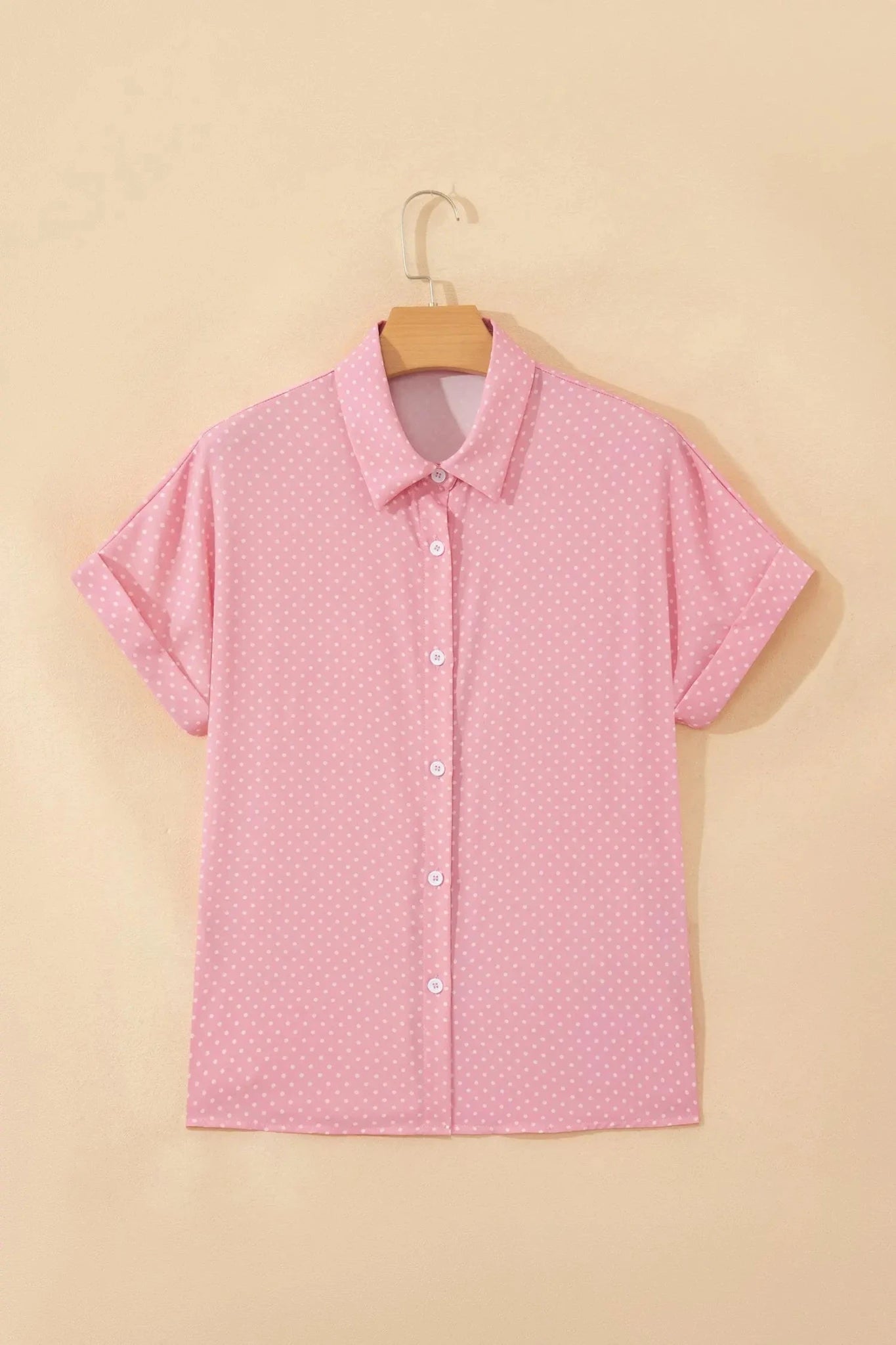 Polka Dotted Cuffed Buttoned Short Sleeve Blouse | Zarnesh