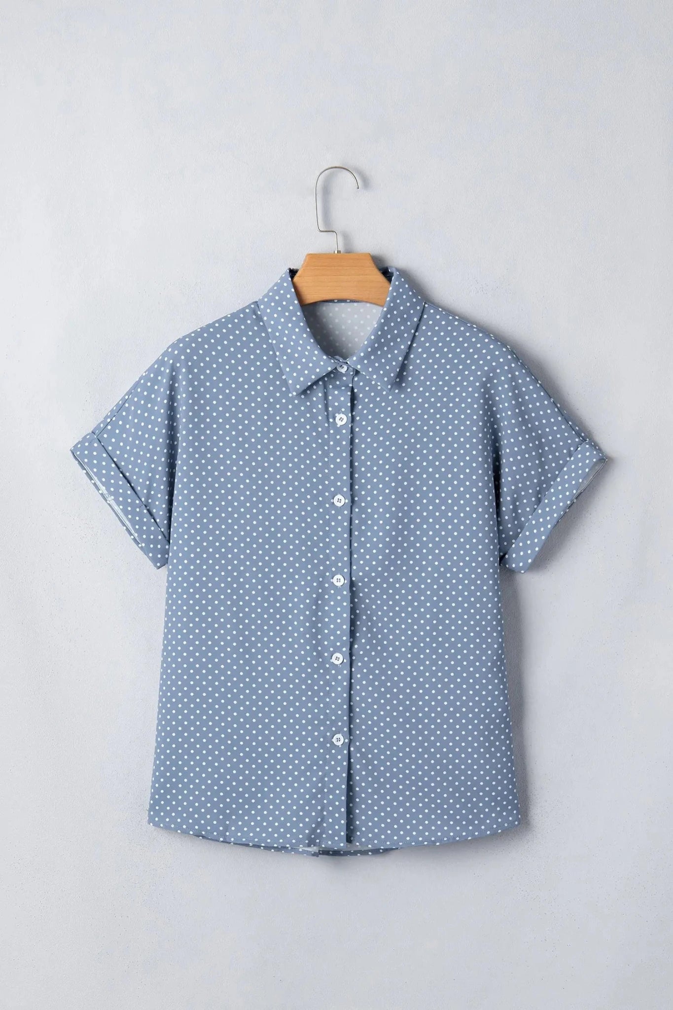 Polka Dotted Cuffed Buttoned Short Sleeve Blouse | Zarnesh
