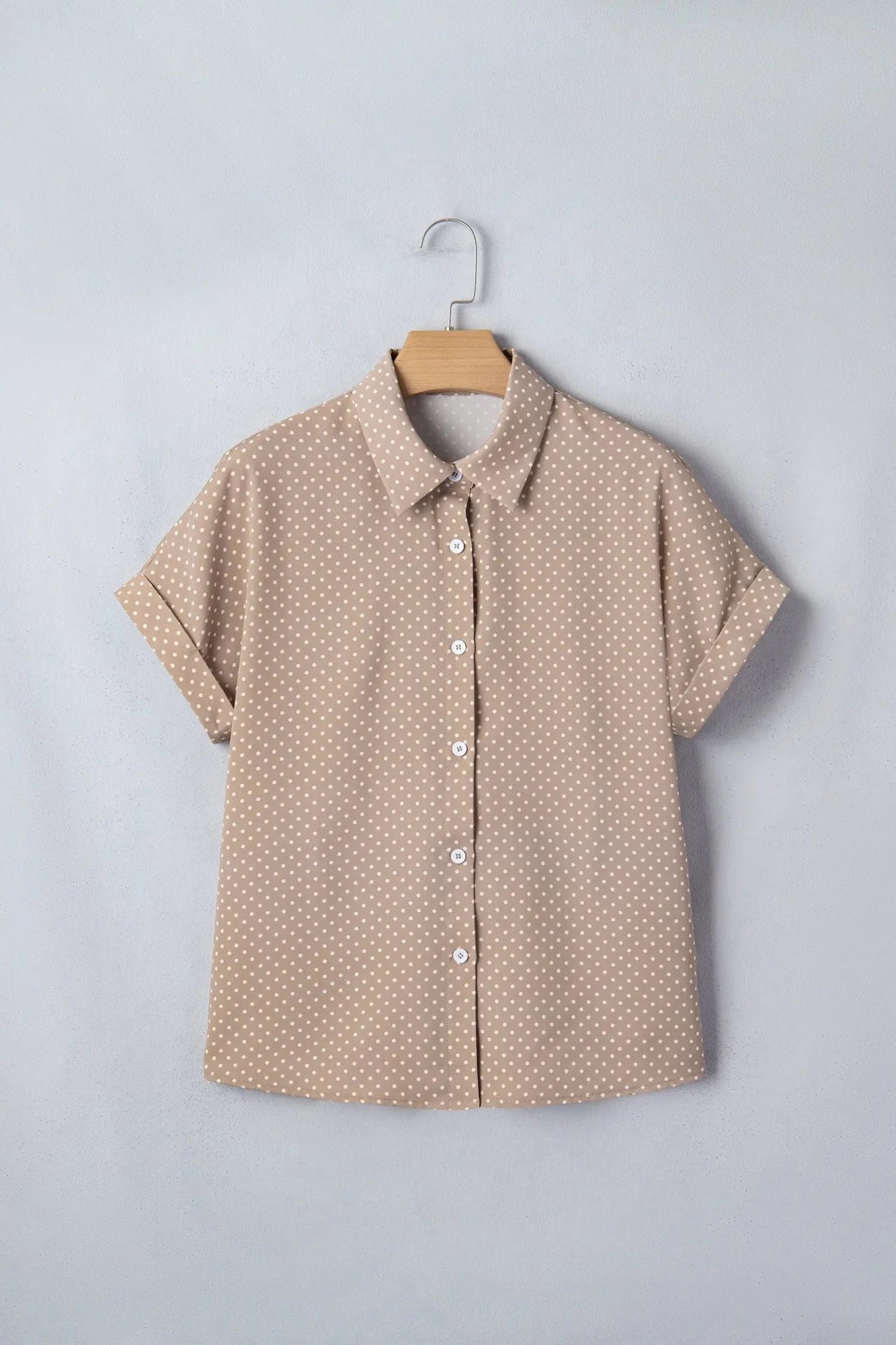 Polka Dotted Cuffed Buttoned Short Sleeve Blouse | Zarnesh