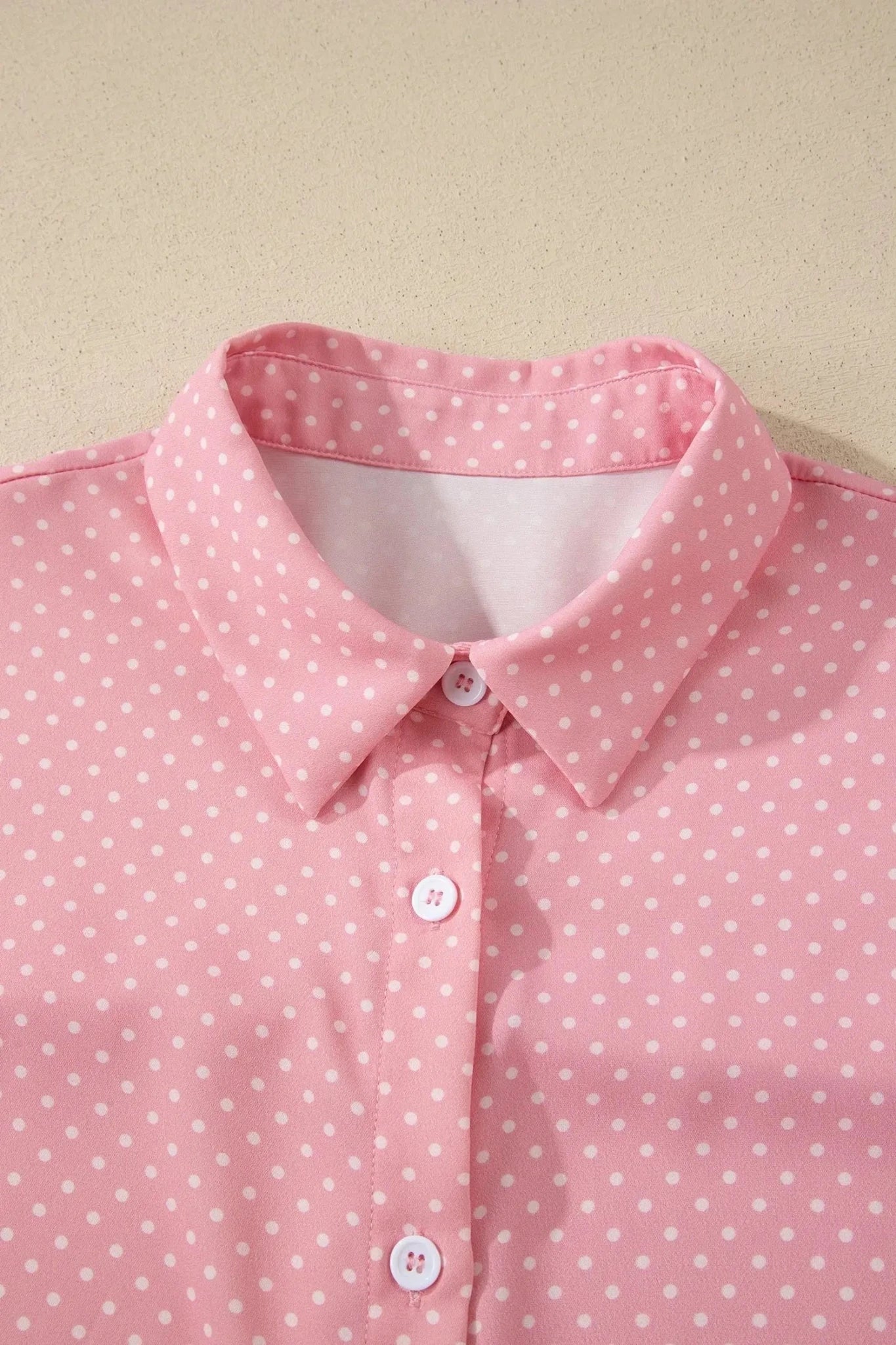 Polka Dotted Cuffed Buttoned Short Sleeve Blouse | Zarnesh