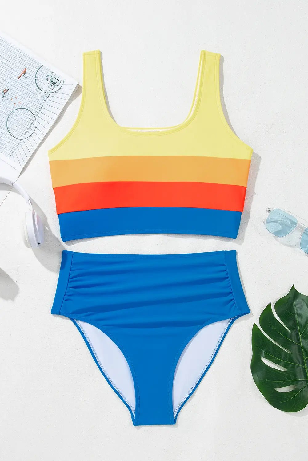 Striped High Waist Pleated Bikini Set | Zarnesh