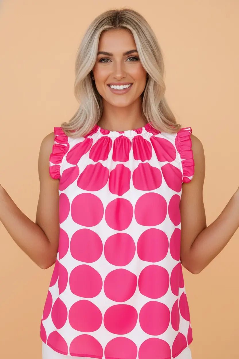Round Neck Polka Dot Flutter Sleeve Tank Top | Zarnesh
