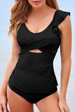 Ruched Ruffle Strap Crossover Swimsuit Tankini Set | Zarnesh