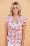 Ruffle Tiered Polka Dot V-Neck Babydoll Blouse | Zarnesh