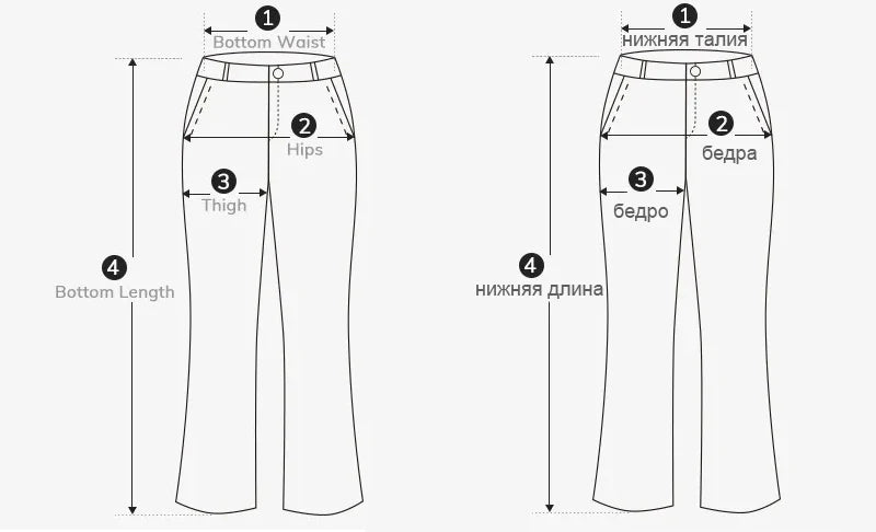 Measurement chart for pants with labeled parts on a white background