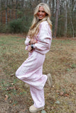 Pink side stripe sweatshirt and wide leg pants set, side view