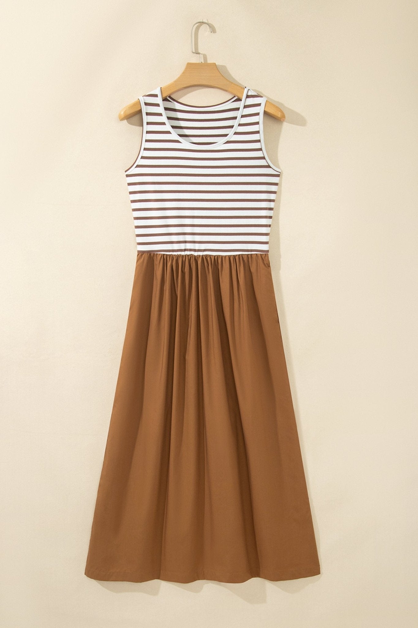 Sleeveless Striped Pockets Gathered Maxi Dress | Zarnesh