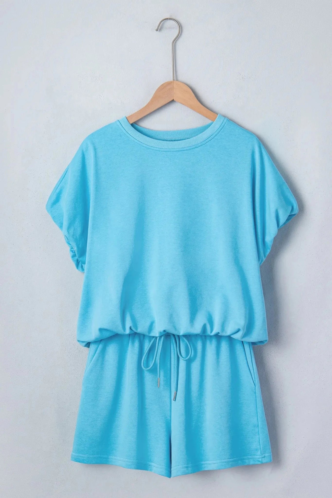 Solid Batwing Sleeve Tee & Drawstring Shorts Set | Zarnesh