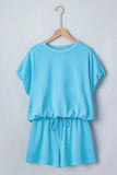 Solid Batwing Sleeve Tee & Drawstring Shorts Set | Zarnesh