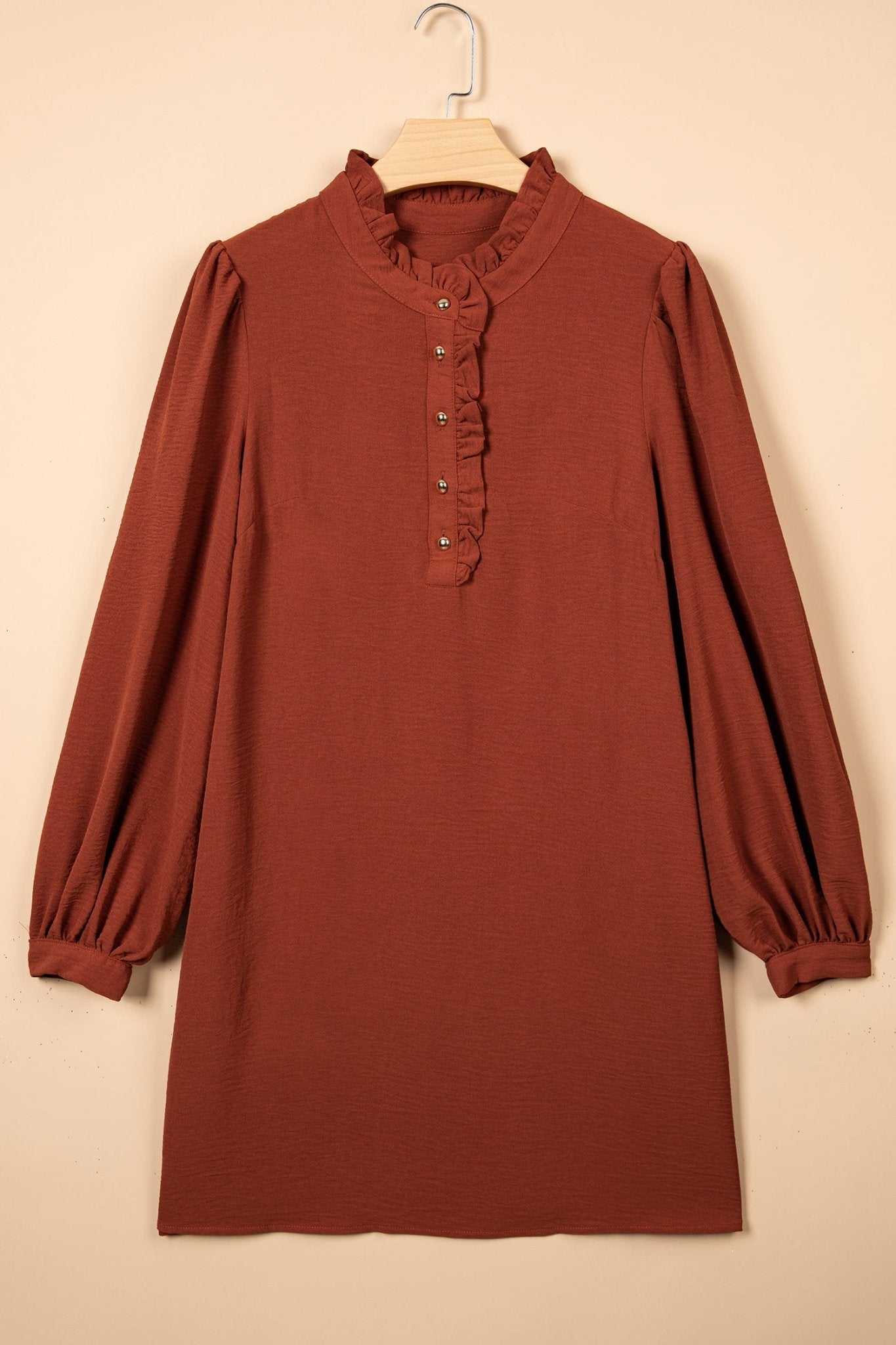 Solid Ruffle Collar Bishop Sleeve Mini Dress | Zarnesh - ZarneshDresses/Mini Dresses
