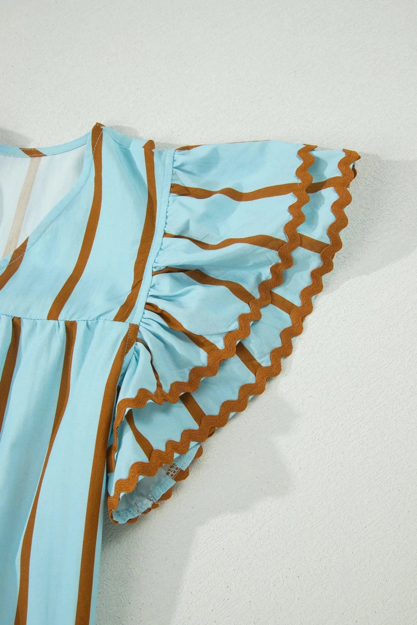 Stripe RicRac Double Frill Ruffle V-Neck Blouse | Zarnesh