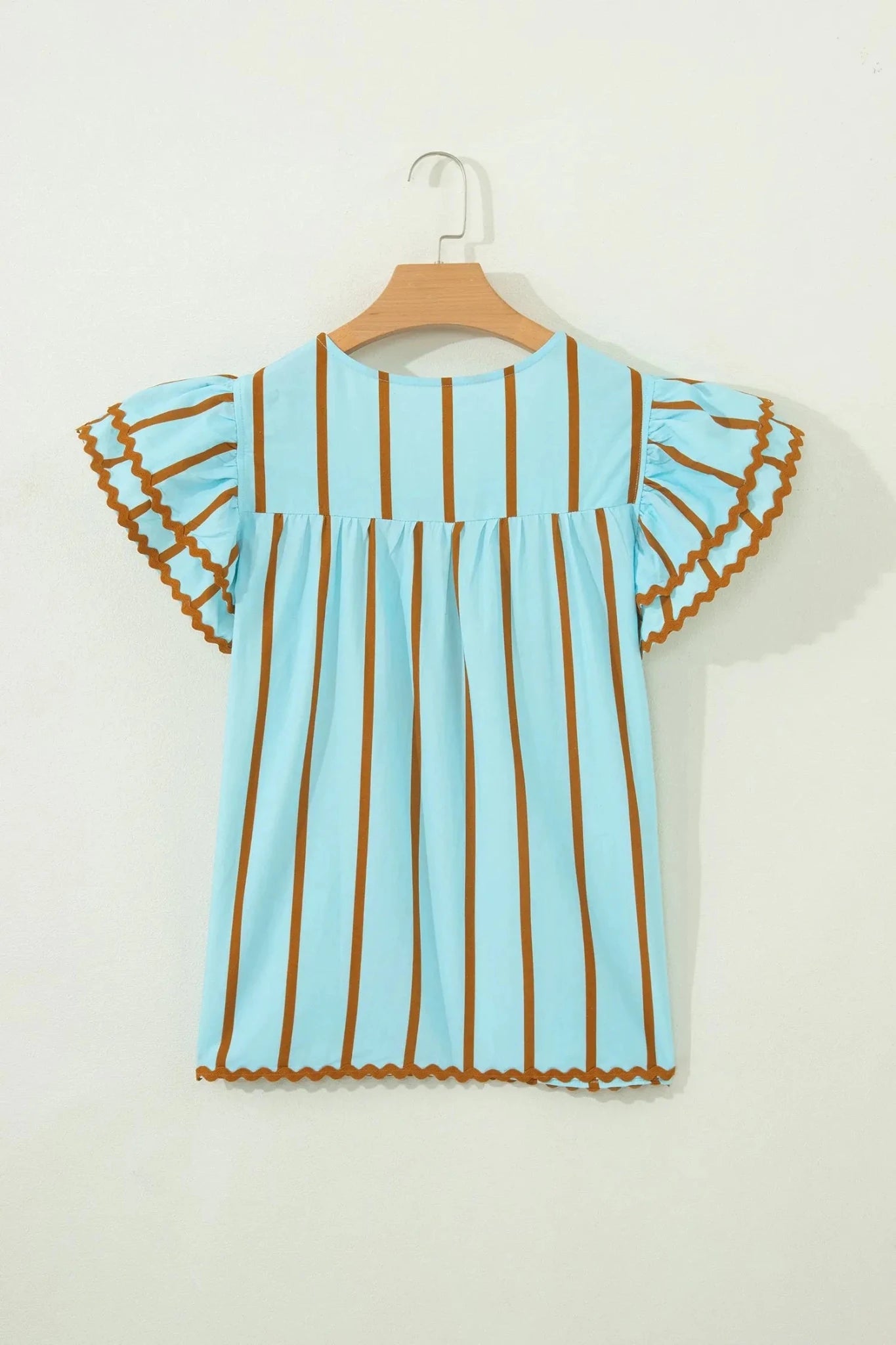Stripe RicRac Double Frill Ruffle V-Neck Blouse | Zarnesh