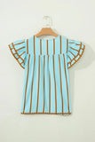 Stripe RicRac Double Frill Ruffle V-Neck Blouse | Zarnesh
