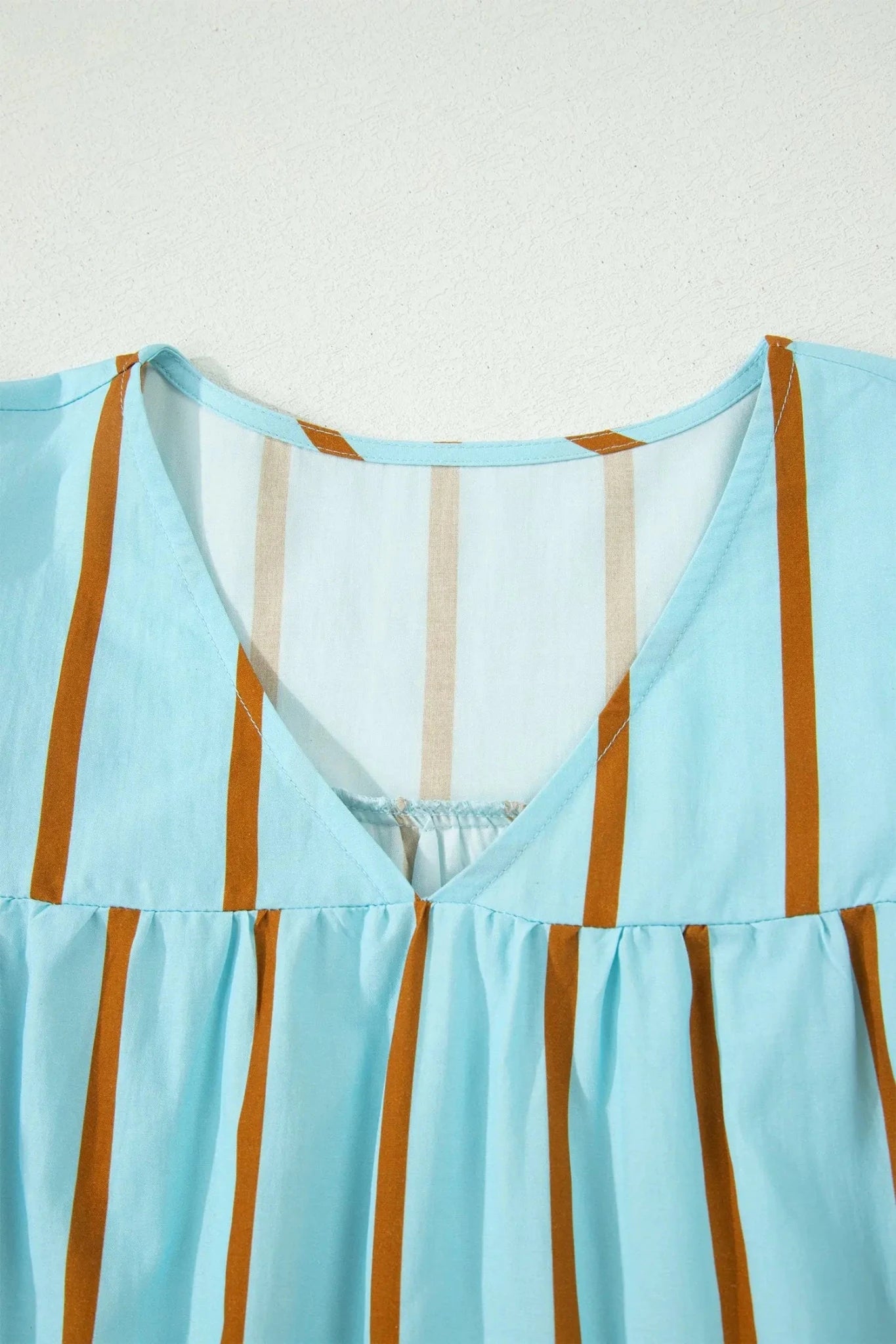 Stripe RicRac Double Frill Ruffle V-Neck Blouse | Zarnesh