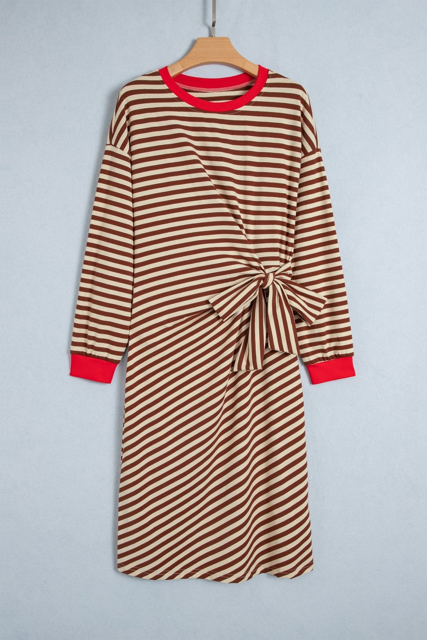 Stripe Tie Waist Long Sleeve Midi Dress | Zarnesh - Zarnesh