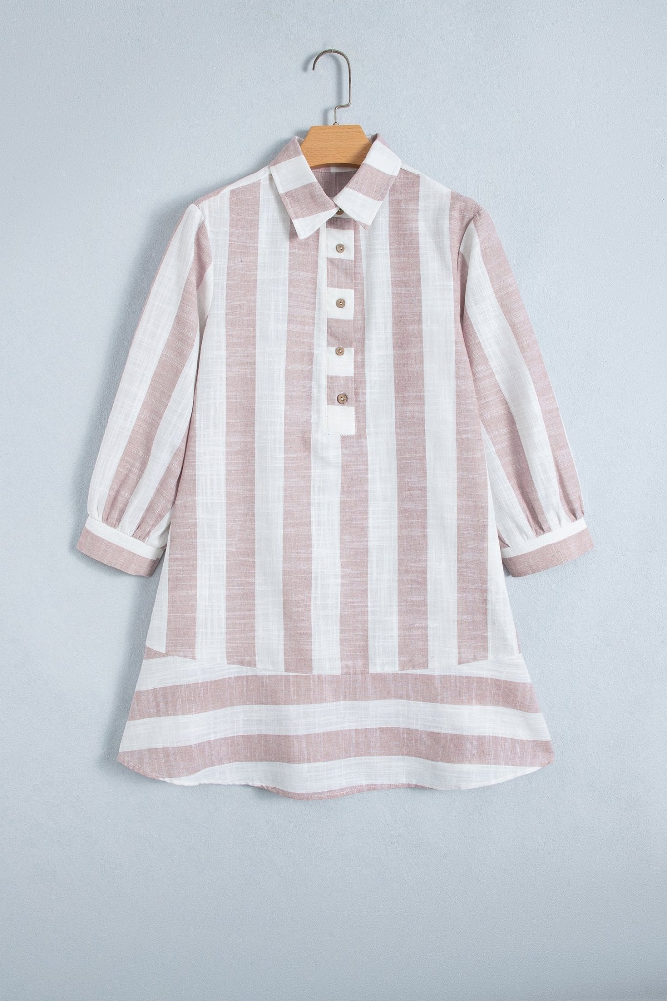 Stripe V Neck Button Tunic Mini Dress | Zarnesh - ZarneshDresses/Mini Dresses