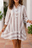 Stripe V Neck Button Tunic Mini Dress | Zarnesh - ZarneshDresses/Mini Dresses