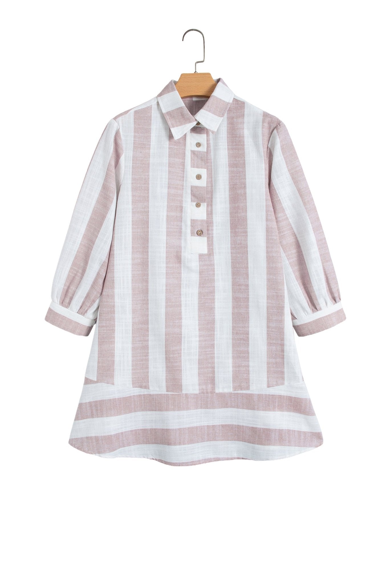 Stripe V Neck Button Tunic Mini Dress | Zarnesh - ZarneshDresses/Mini Dresses
