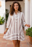 Stripe V Neck Button Tunic Mini Dress | Zarnesh - ZarneshDresses/Mini Dresses