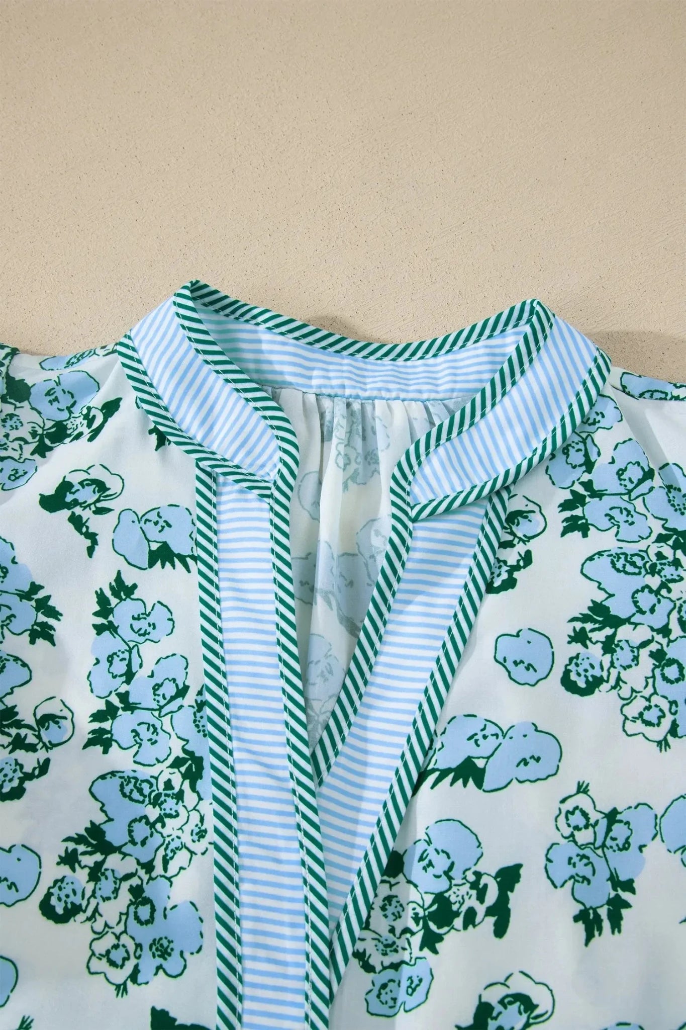Striped Floral Flutter Sleeve V-Neck Blouse | Zarnesh