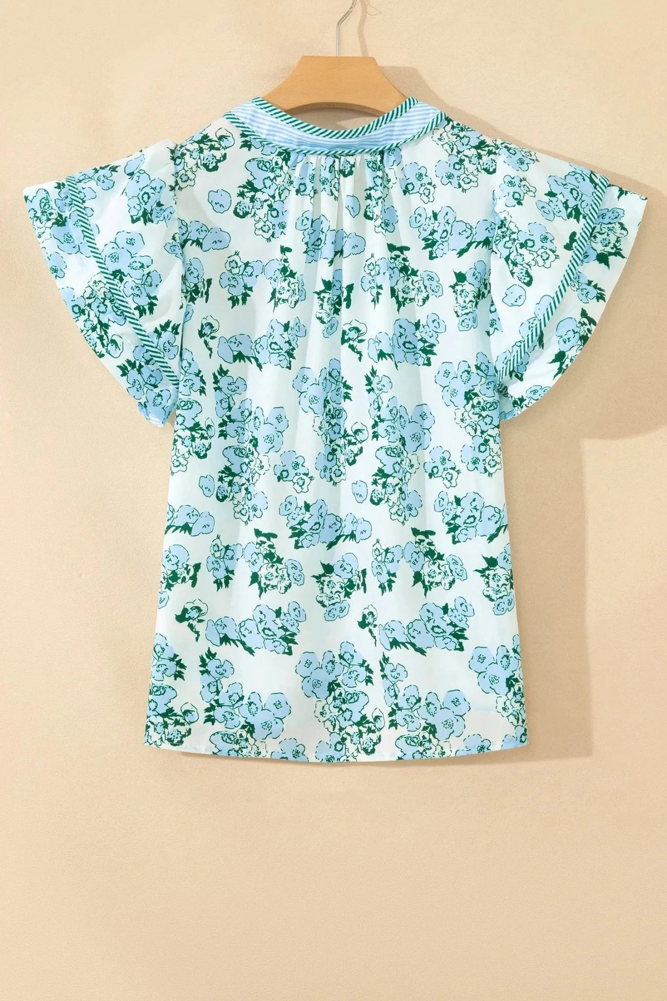 Striped Floral Flutter Sleeve V-Neck Blouse | Zarnesh
