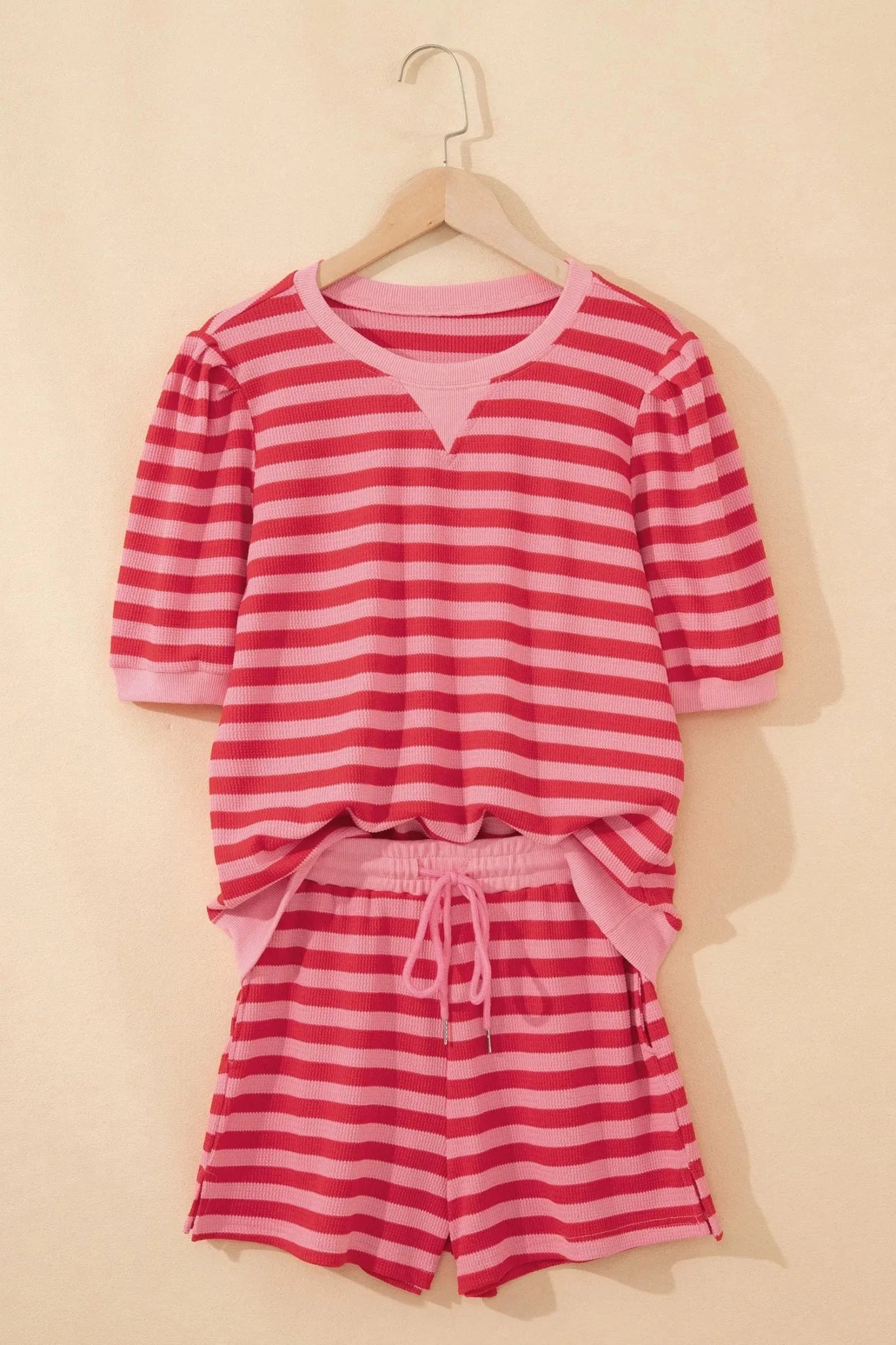 Striped Puff Sleeve Top & Shorts Lounge Set | Zarnesh