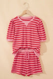Striped Puff Sleeve Top & Shorts Lounge Set | Zarnesh