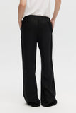 Black wide-leg pants worn by a person on a white background