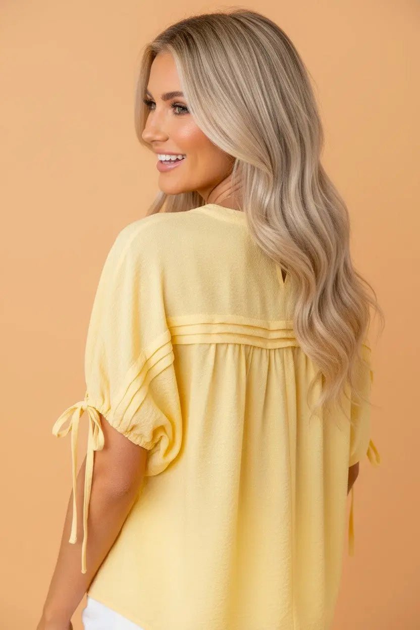 Tie Half Sleeve Solid Pleated Babydoll Blouse | Zarnesh