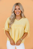 Tie Half Sleeve Solid Pleated Babydoll Blouse | Zarnesh