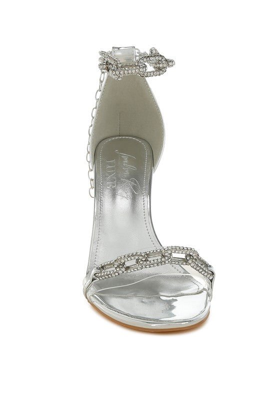 Rhinestone Chain Stiletto Metallic Heels | Zarnesh