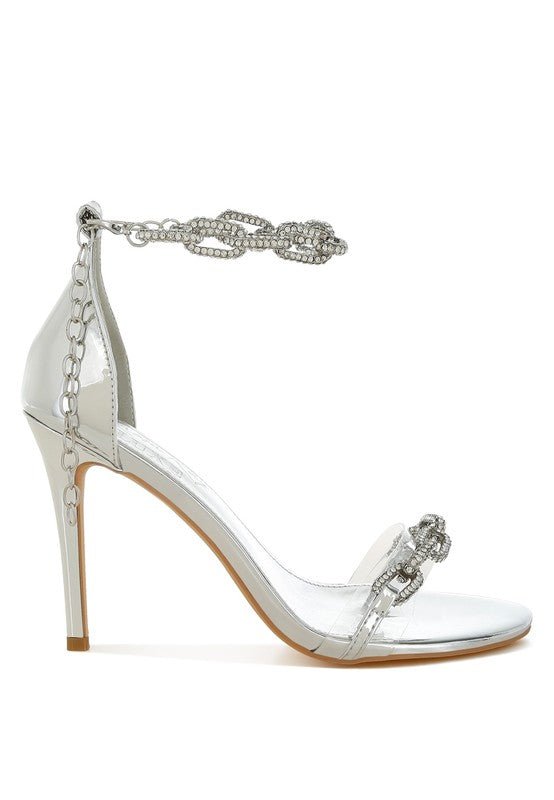 Rhinestone Chain Stiletto Metallic Heels | Zarnesh