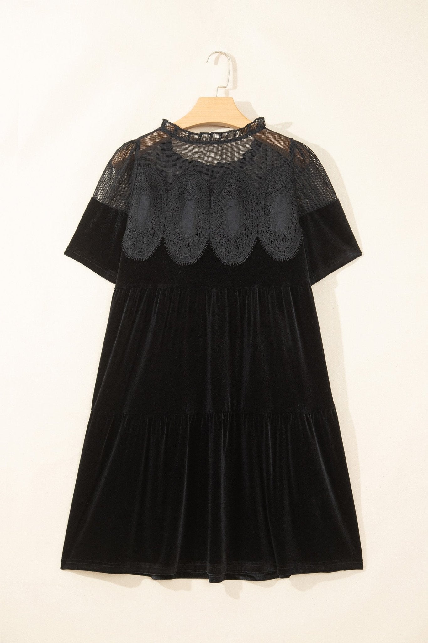 Velvet Sheer Mesh Lace Yoke Mini Dress | Zarnesh - ZarneshDresses/Mini Dresses