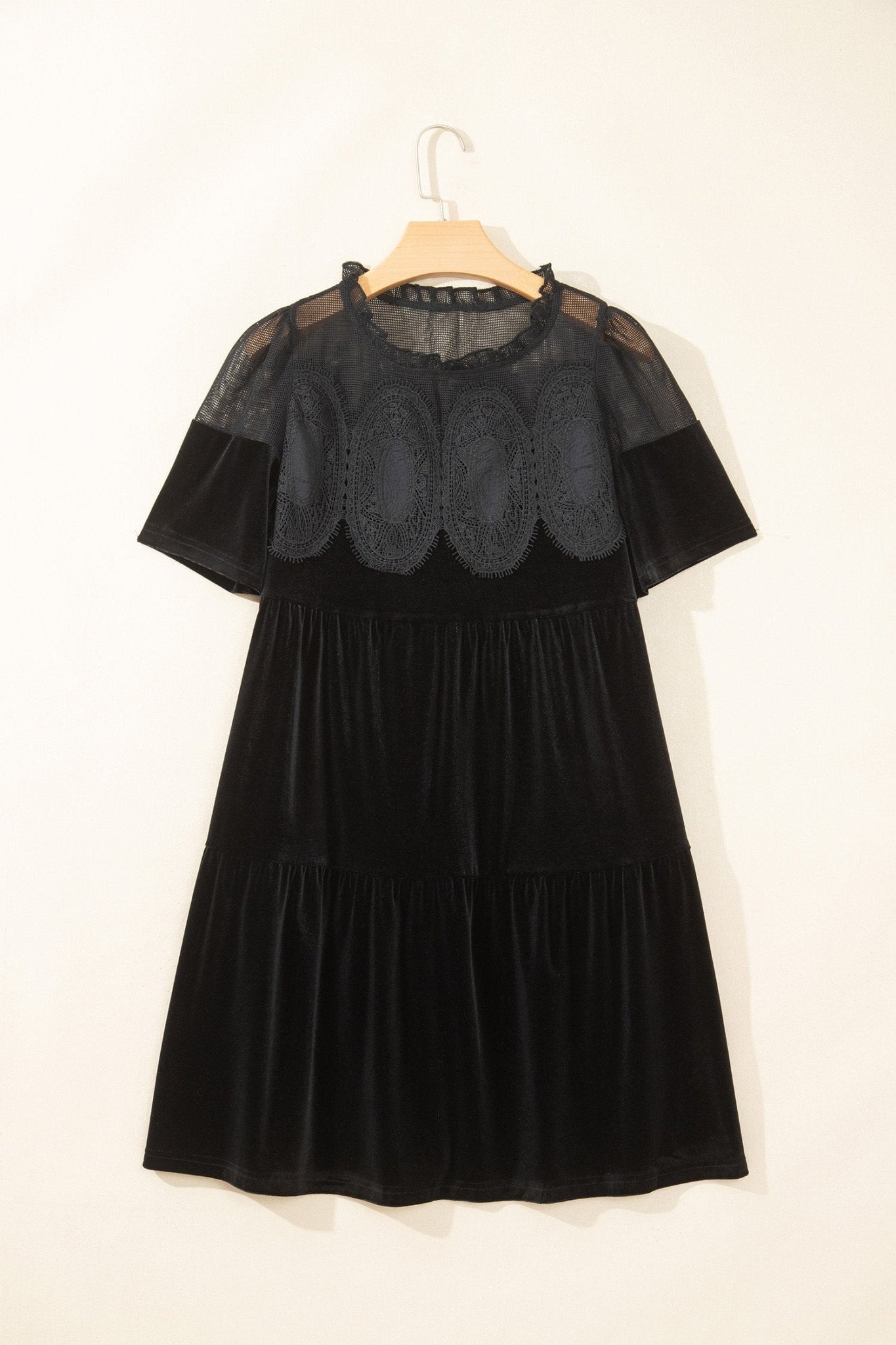 Velvet Sheer Mesh Lace Yoke Mini Dress | Zarnesh - ZarneshDresses/Mini Dresses