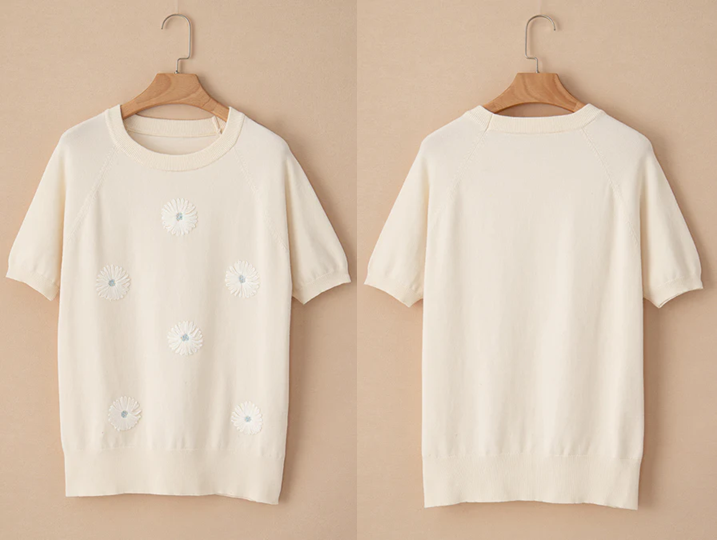 Women’s Dulce Flower Pattern Short Sleeve Knitted Top | Zarnesh