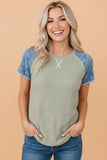 Waffle Knit Contrast Patchwork Short Sleeve Top | Zarnesh