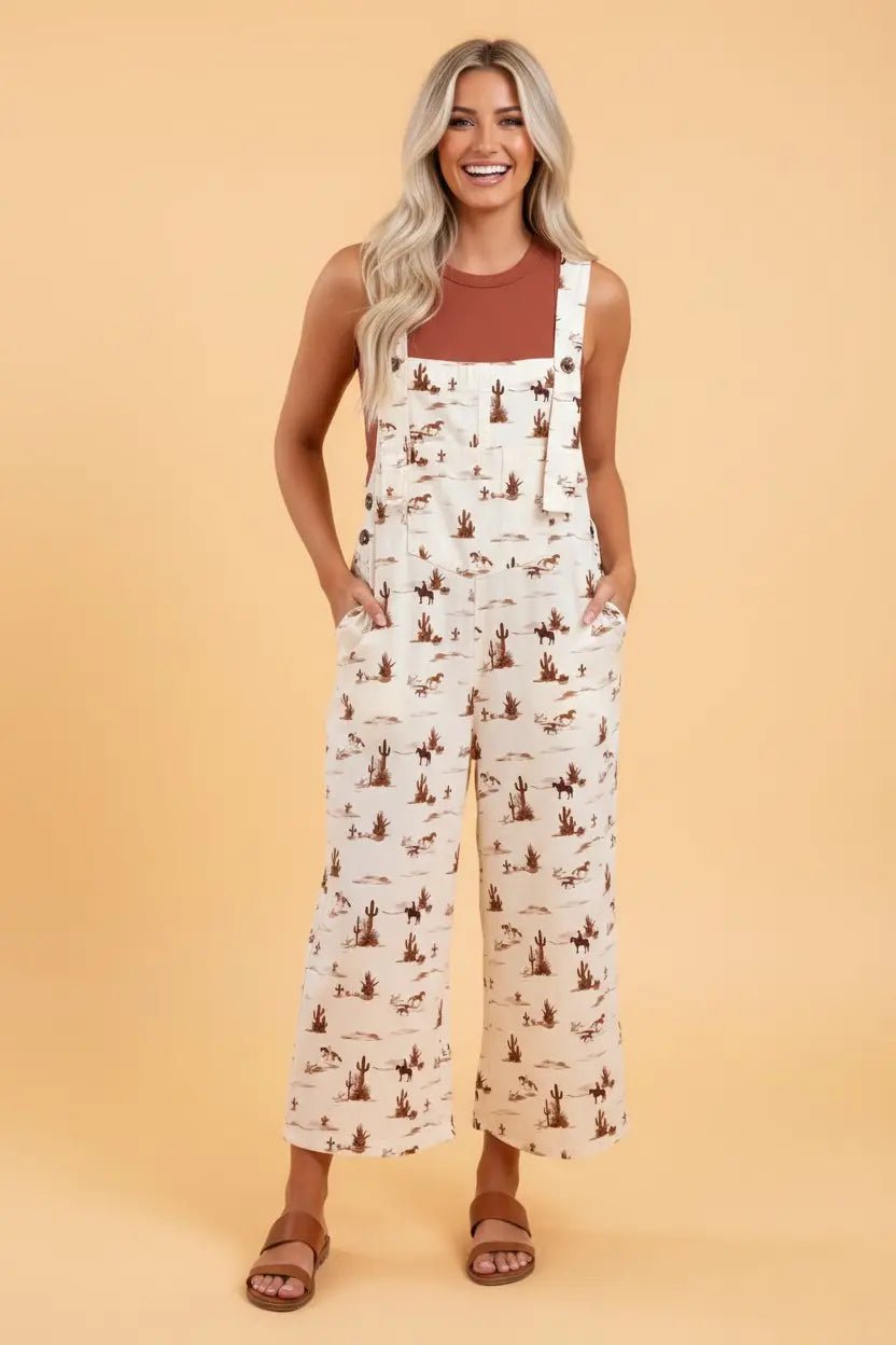 Western Adjustable Artisan Strap Buttoned Jumpsuit | Zarnesh
