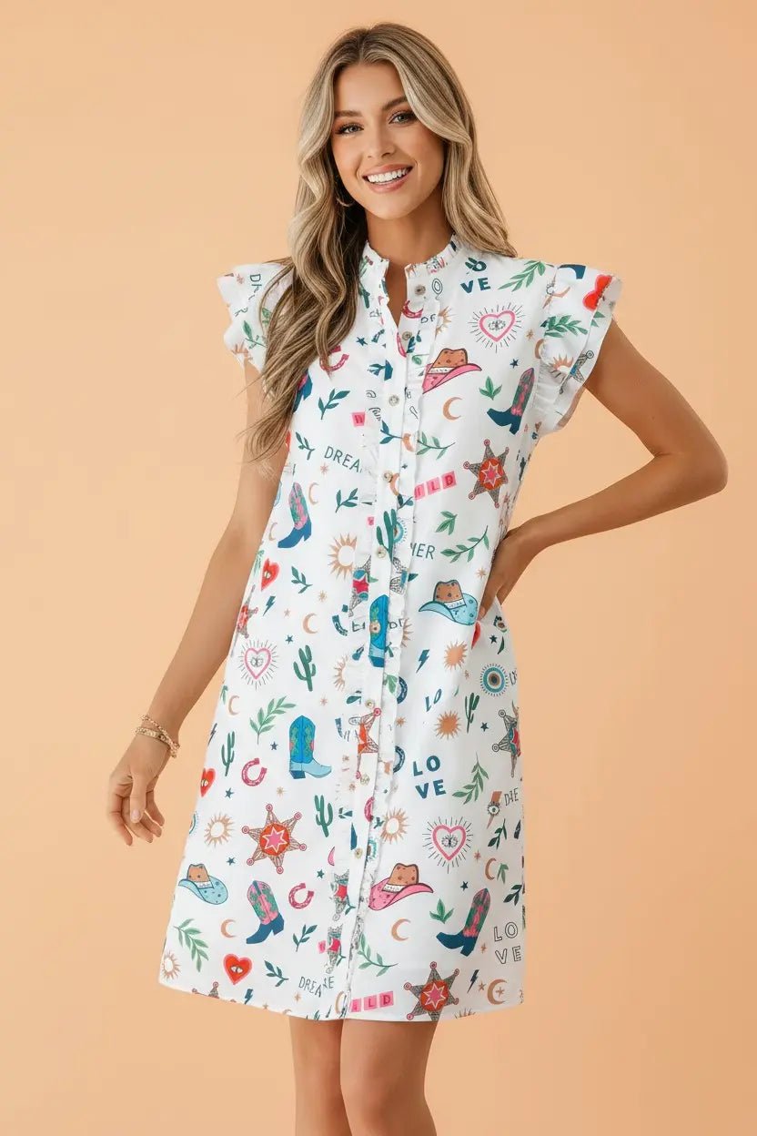 Western Flutter Sleeve Shirt Mini Dress | Zarnesh