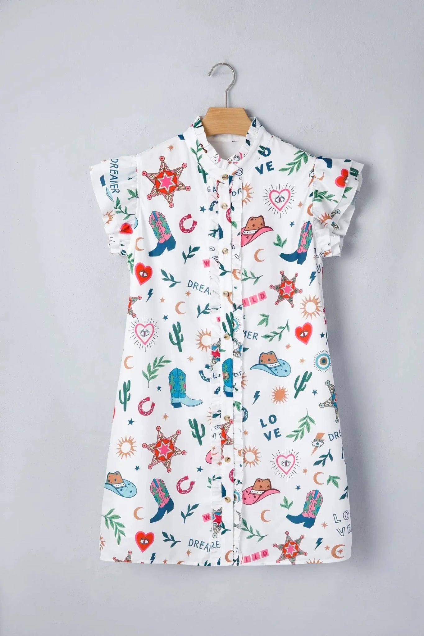 Western Flutter Sleeve Shirt Mini Dress | Zarnesh