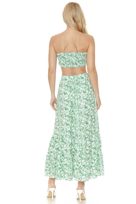 Floral Ankle Length Maxi Skirt Strapless Top Set | Zarnesh