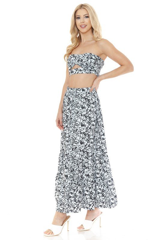 Floral Ankle Length Maxi Skirt Strapless Top Set | Zarnesh