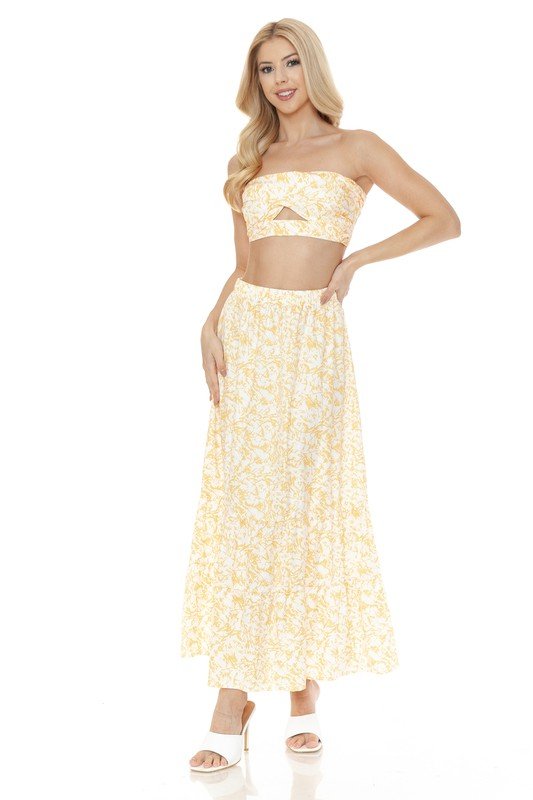 Floral Ankle Length Maxi Skirt Strapless Top Set | Zarnesh