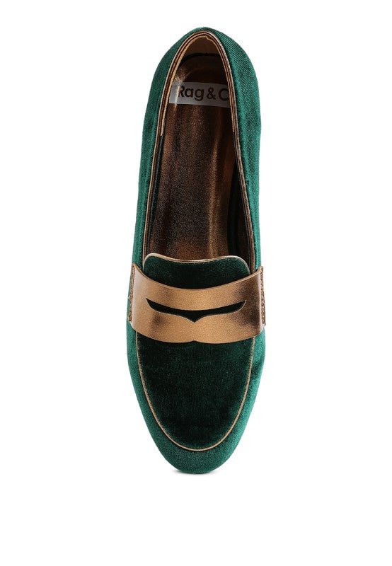 Women Malta Penny Strap Velvet Flat Heel Loafers | Zarnesh