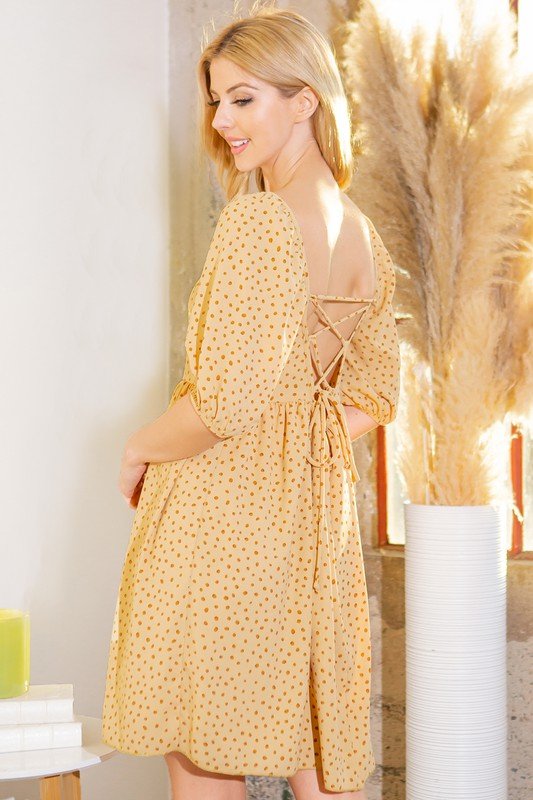 Spaghetti Tie Back Puff Sleeve Lined Woven Dress | Zarnesh