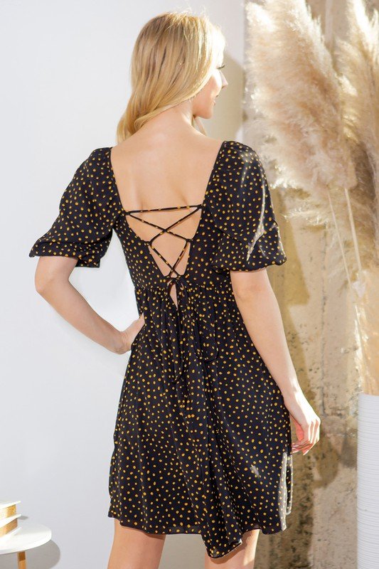 Spaghetti Tie Back Puff Sleeve Lined Woven Dress | Zarnesh