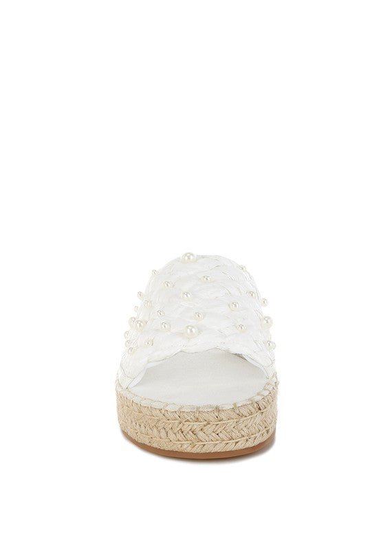 Women Yakna Pearl Embellished Woven Flatform Flat Heel Zarnesh
